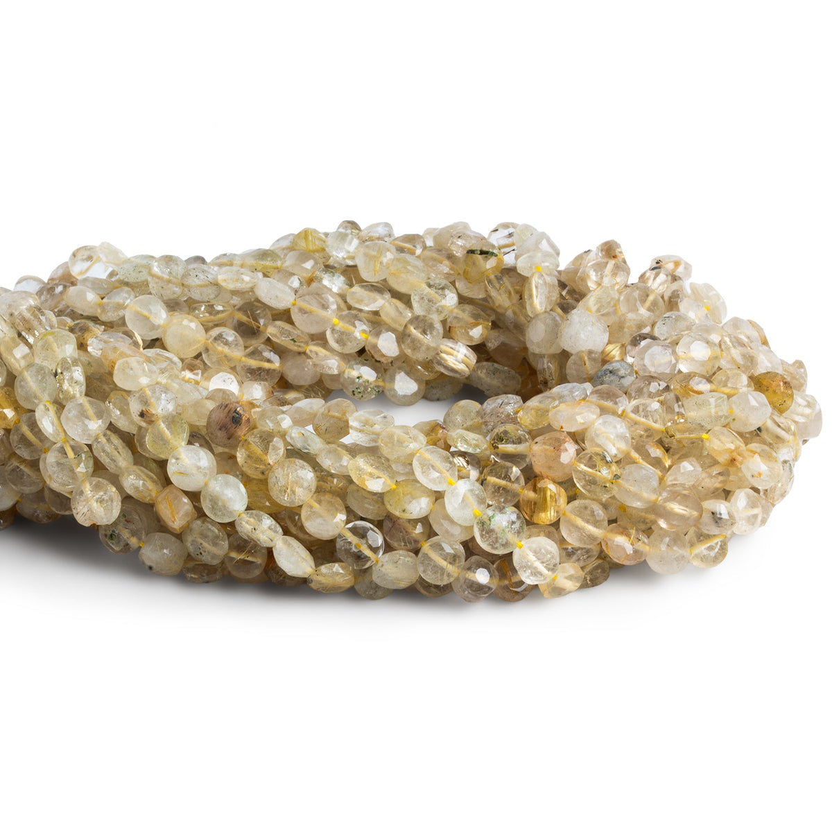 4-5mm Rutilated Quartz Faceted Coins 14 inch