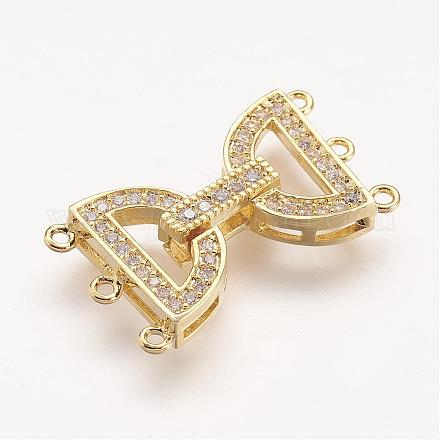 Brass Micro Pave Cubic Zirconia Fold Over Clasps, Golden
