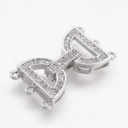 Brass Micro Pave Cubic Zirconia Fold Over Clasps, Platinum