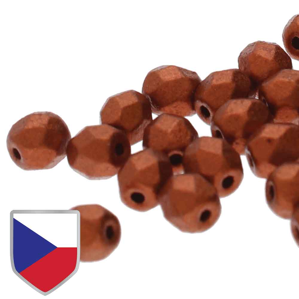 4MM Lava Red CS Czech Glass Fire Polished Beads