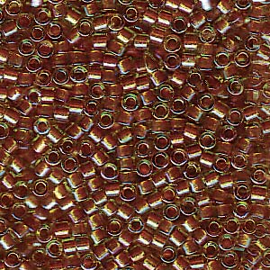 Photo of Sparkling Dark Topaz Lined Chartreuse AB Miyuki Delica Beads 11/0