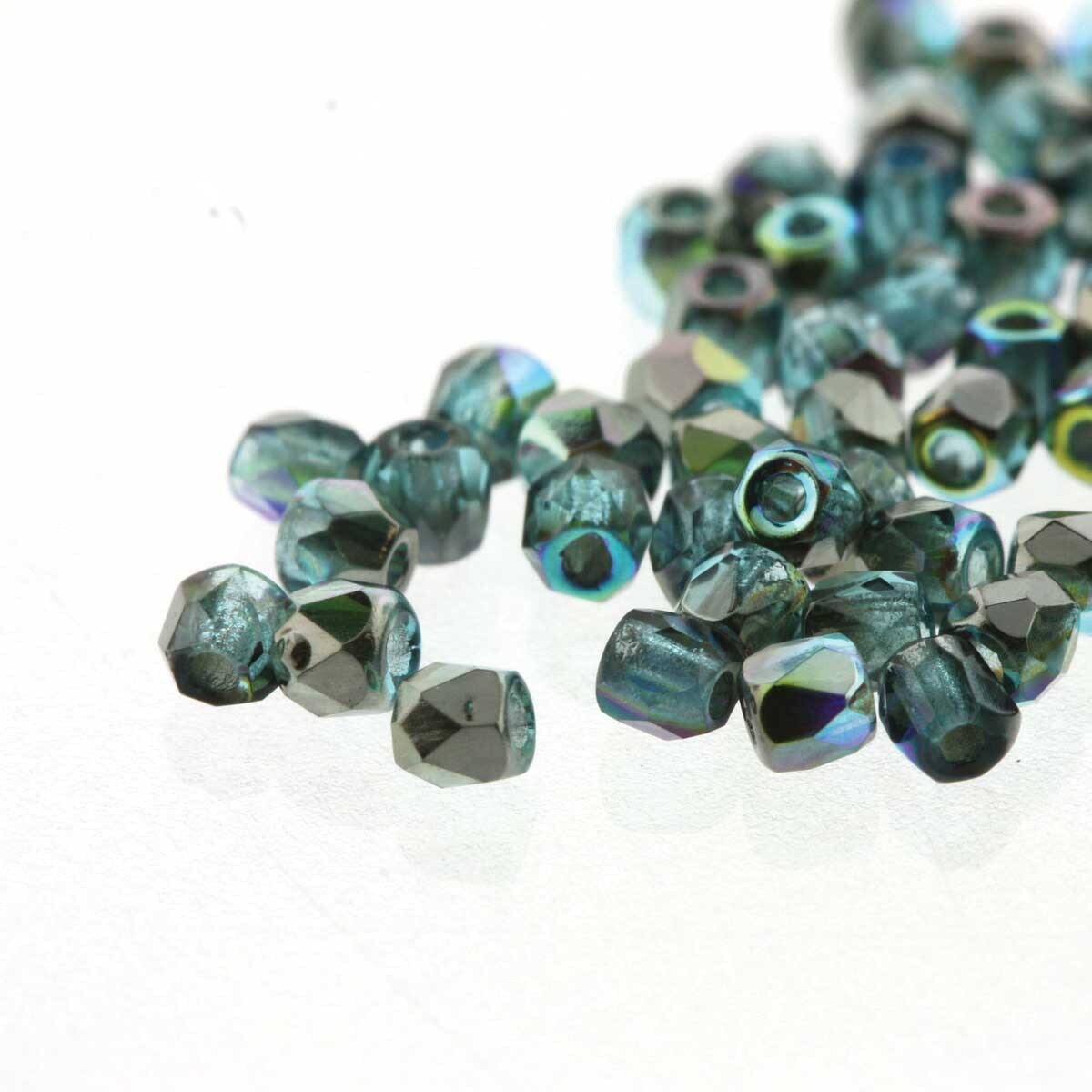 4MM Crystal Graphite Rainbow Czech Glass Fire Polished Beads