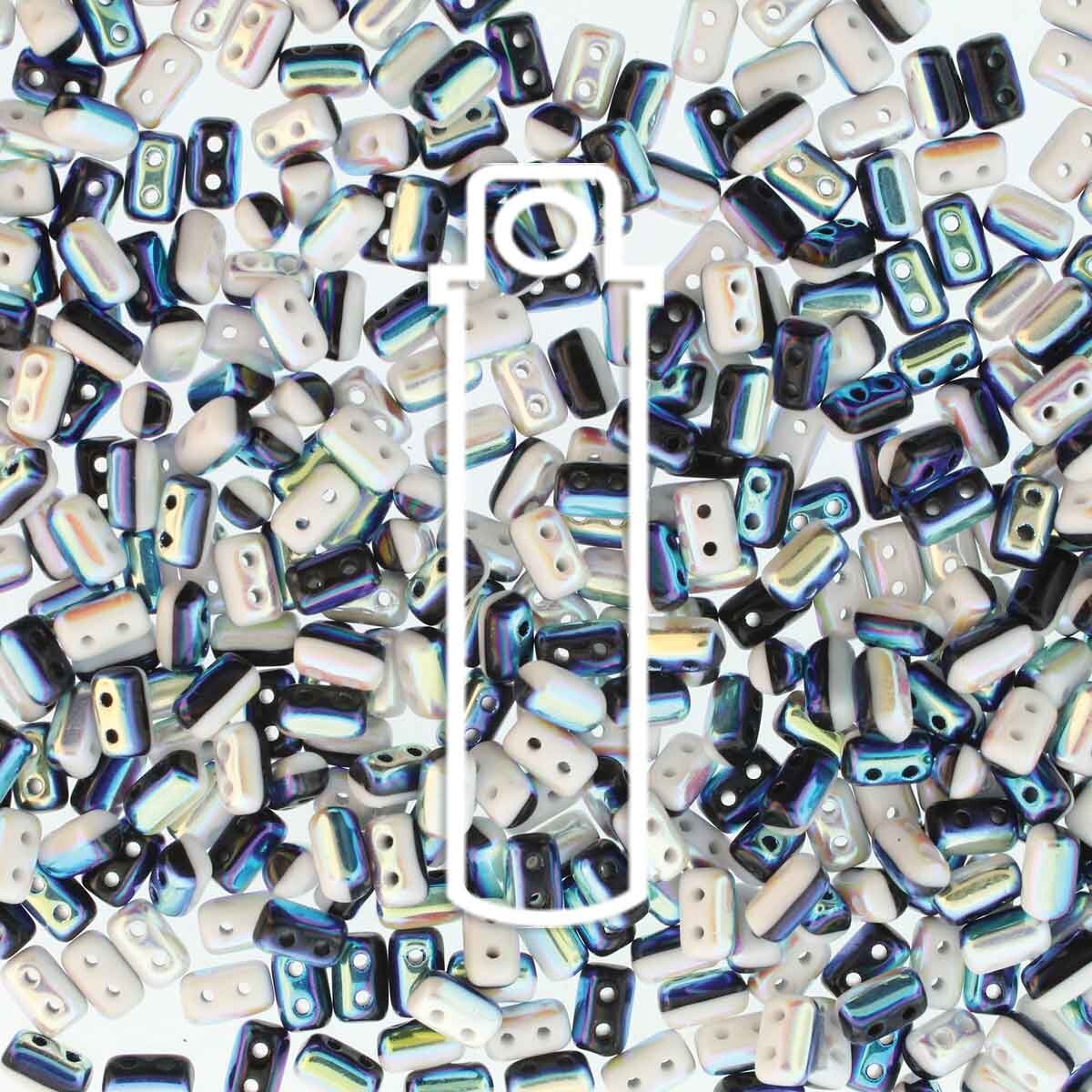 Duets Black/White AB Czech Glass Rulla Beads