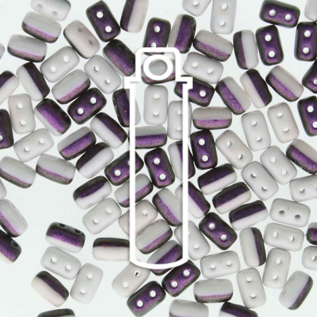 Duets POLYCHROME BLK/RASPB & CREAM Czech Glass Rulla Beads