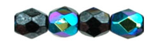 4MM Hematite AB Czech Glass Fire Polished Beads