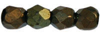 3MM Metallic Green Czech Glass Fire Polished Beads