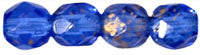 4MM Gold Marbled Sapphire Czech Glass Fire Polished Beads
