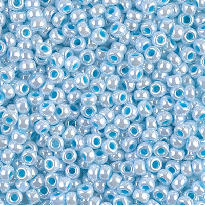 Aqua Lined White Pearl Miyuki Seed Beads 8/0