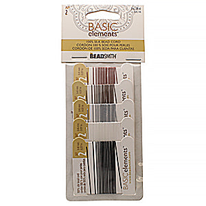 BEADSMITH SILK #2 COLOR BK WH GY BG BR 2M/CARD