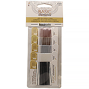 BEADSMITH SILK #4 COLOR BK WH GY BG BR 2M/CARD