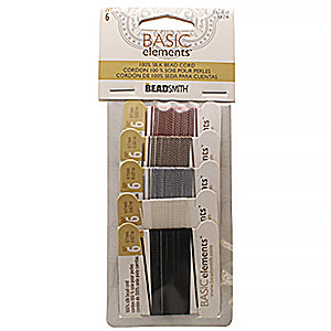 BEADSMITH SILK #6 COLOR BK WH GY BG BR 2M/CARD