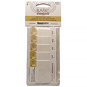 BEADSMITH SILK #6 WHITE X 5 CRDS 2M/CARD