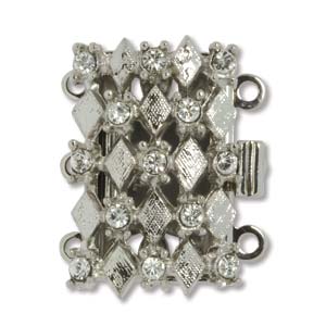 CLSP102SP Elegant Elements 20x13mm Silver Plated 3 Strand with Crystals