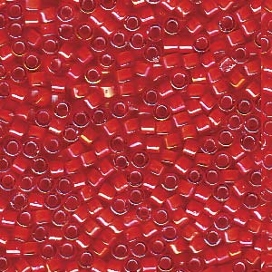 White Lined Flame Red AB Miyuki Delica Beads 11/0
