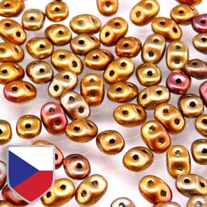 Crystal Gold Rainbow Superduo Beads w/ Czech Shield