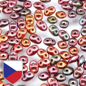 Crystal Orange Rainbow Superduo Beads w/ Czech Shield