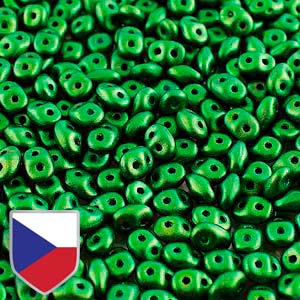 Gold Shine Dark Olive Green Superduo Beads w/ Czech Shield