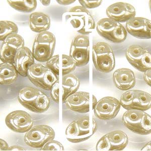 Opaque Grey White Luster Superduo Beads