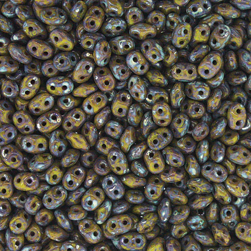 Opaque Green Picasso Superduo Beads