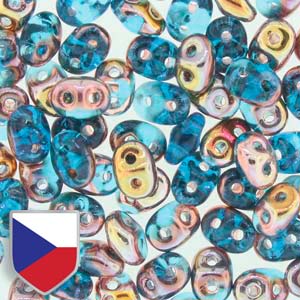 Aqua Capri Gold Superduo Beads w/ Czech Shield