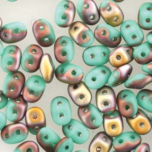 Turquoise Green Vega Capri Glod Matte Superduo Beads