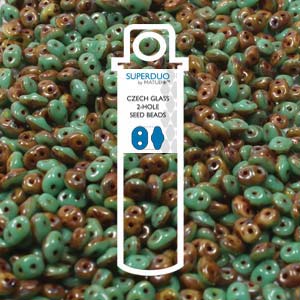 Green Turquoise Ivory Dark Travertine Duet Superduo Beads