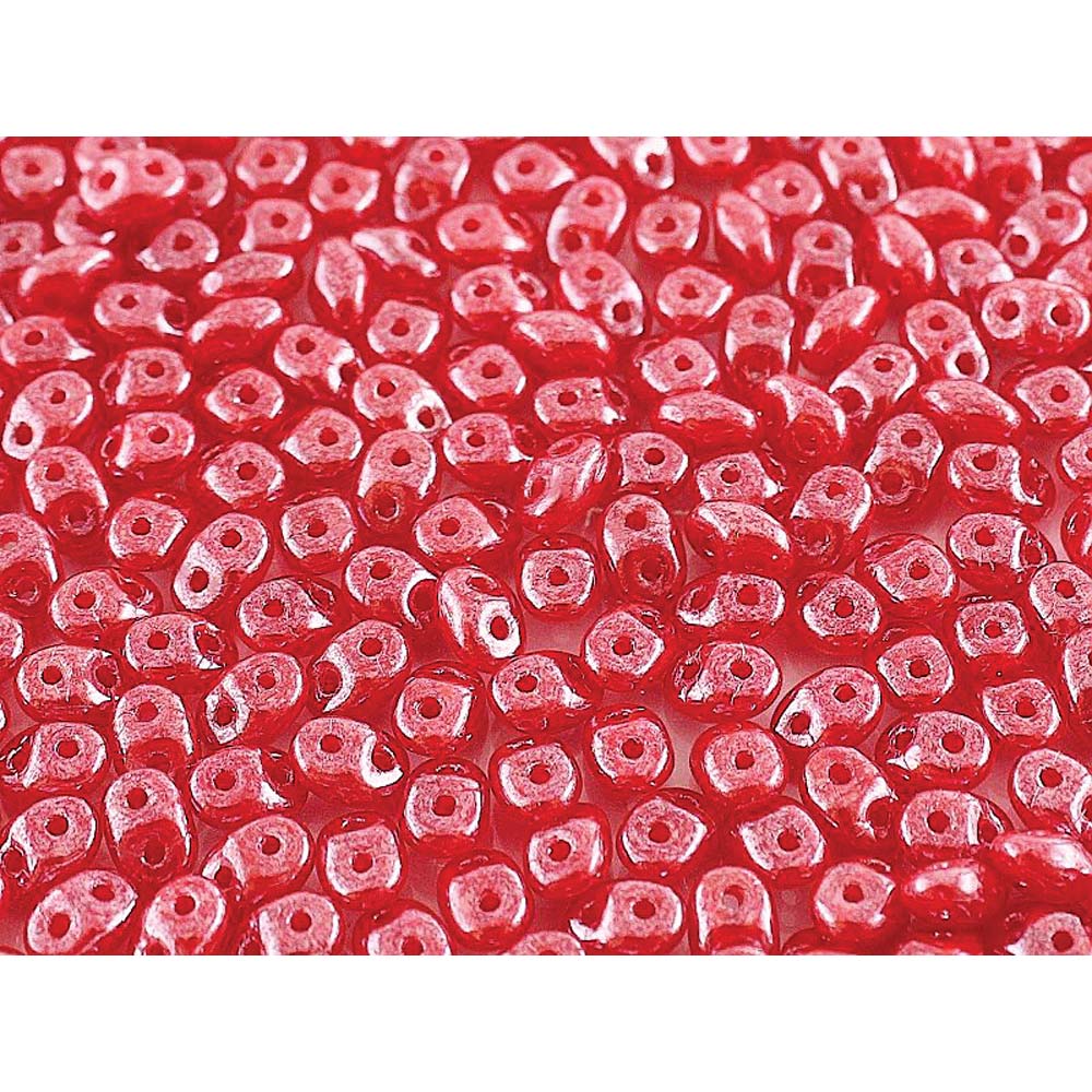 Opal Red White Luster Superduo Beads