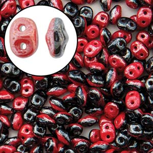 Duet Red Black Luster Superduo Beads