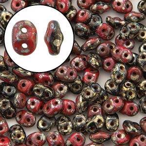 Duet Red Black Picasso Superduo Beads