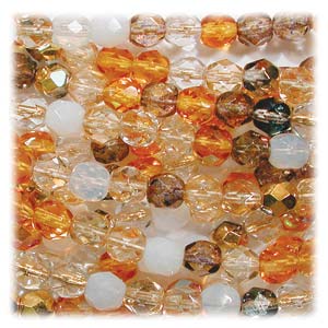 6MM Round Honey Butter Mix Czech Glass Fire Polished Beads