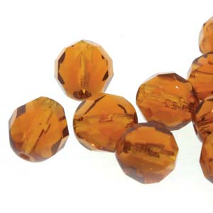 6MM Round Topaz Czech Glass Fire Polished Beads