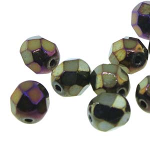 6MM Round Brown Iris Fire Czech Glass Fire Polished Beads
