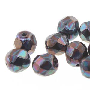 6MM Round Nebula Jet Czech Glass Fire Polished Beads