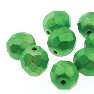 6MM Round Metalust Apple Green Czech Glass Fire Polished Beads