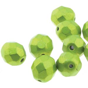 8MM Metalust Electric Green Czech Glass Fire Polished Beads