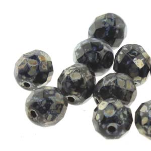 6MM Round Jet Picasso Czech Glass Fire Polished Beads