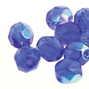 6MM Round Sapphire AB Czech Glass Fire Polished Beads