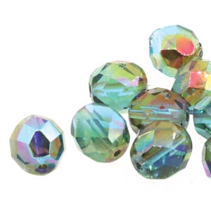 6MM Round Aqua Orange Rainbow Czech Glass Fire Polished Beads