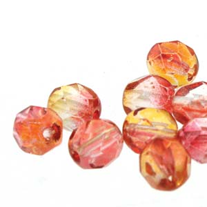 6MM Round Fire Opal Czech Glass Fire Polished Beads
