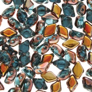 Mini Gemduo 6X4mm Aquamarine Capri Gold Beads