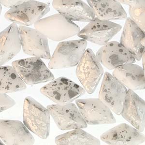 GemDUO 8X5mm Silver Splash Chalk Beads