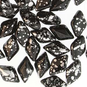 GemDUO 8X5mm Silver Splash Jet Beads