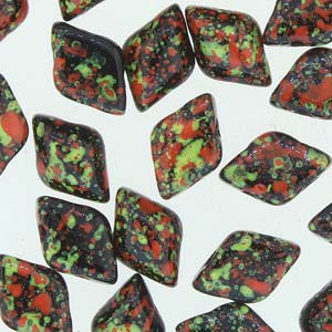 GemDUO 8X5mm Jet-Red Yellow Confetti Beads