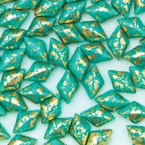 GemDUO 8X5mm Gold Splash Turq Green Beads