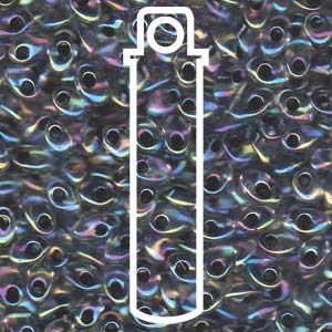 Noir Lined Crystal AB Miyuki Long Magatama Beads 4x7mm