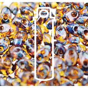 Picasso Dark Amber Transparent Miyuki Long Magatama Beads 4x7mm