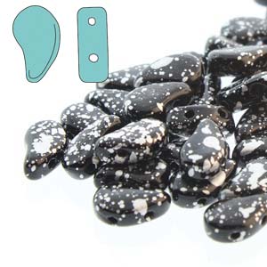Paisley Duo 8x5mm Polychrome Jet Silver Splash Beads