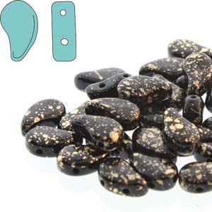 Paisley Duo 8x5mm Jet Gold Splash Beads