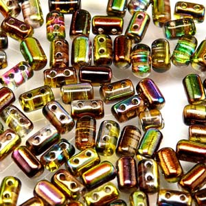 Magic Yellow Brown Czech Glass Rulla Beads