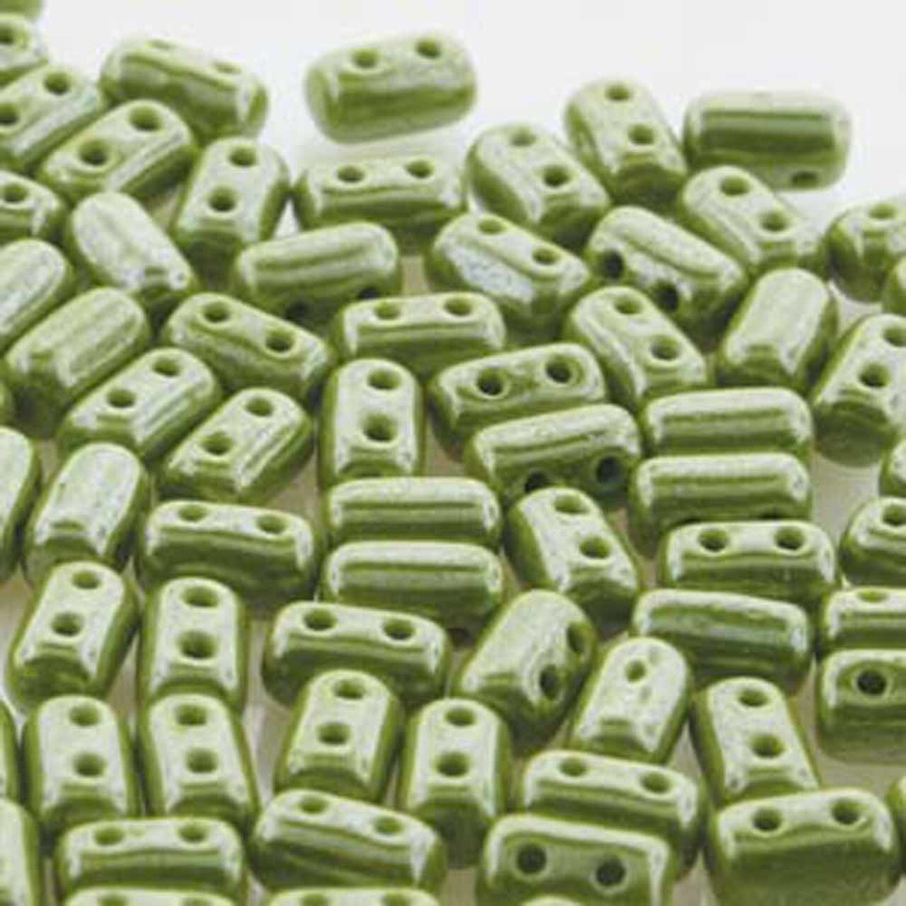 Opaque Green White Luster Czech Glass Rulla Beads